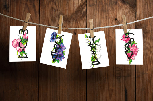 Full Collection of Zodiac Symbol and Floral Prints (12 x A6 prints)