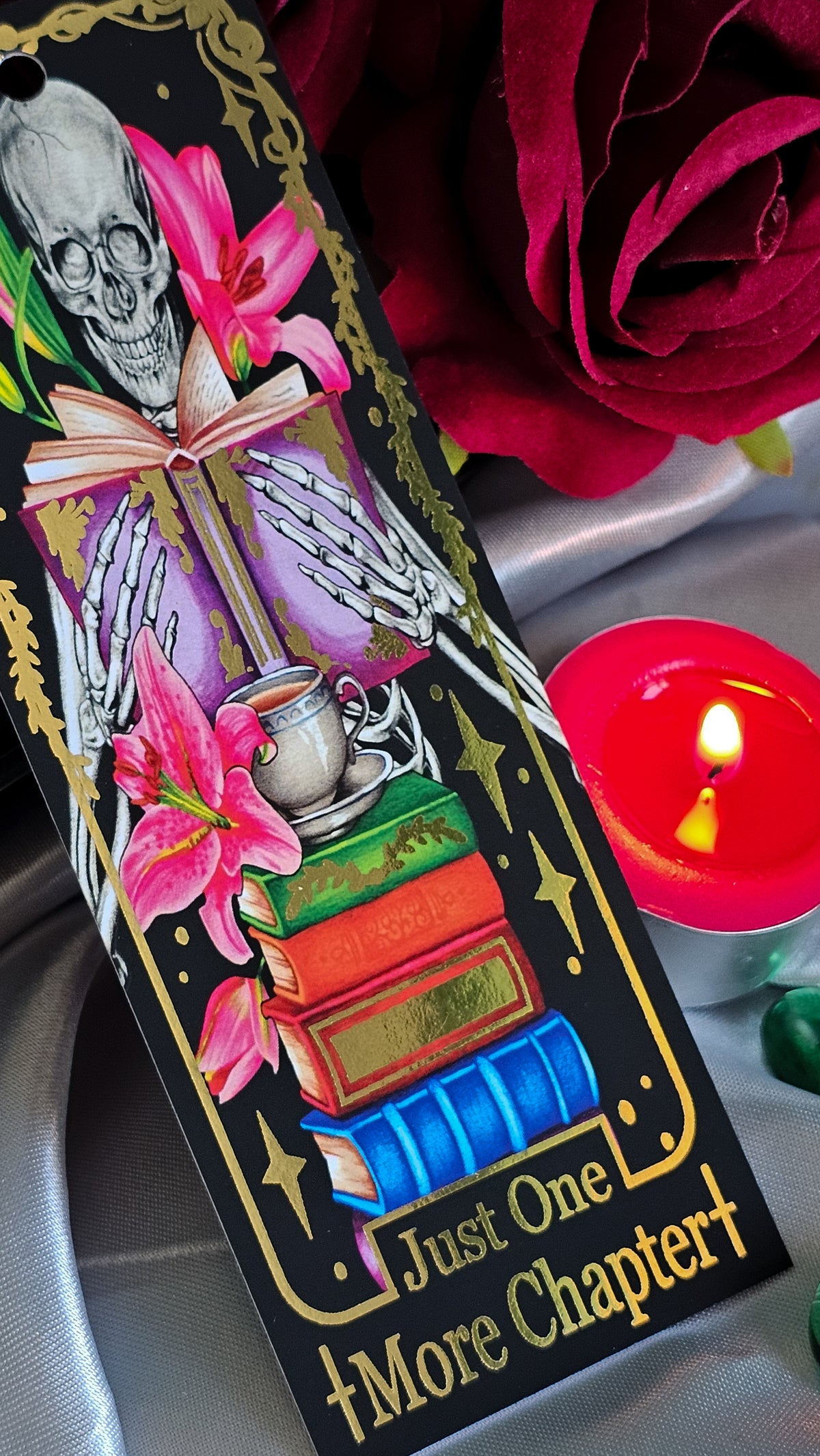 "Just One More Chapter" Tarot Bookmark (Gold foil)