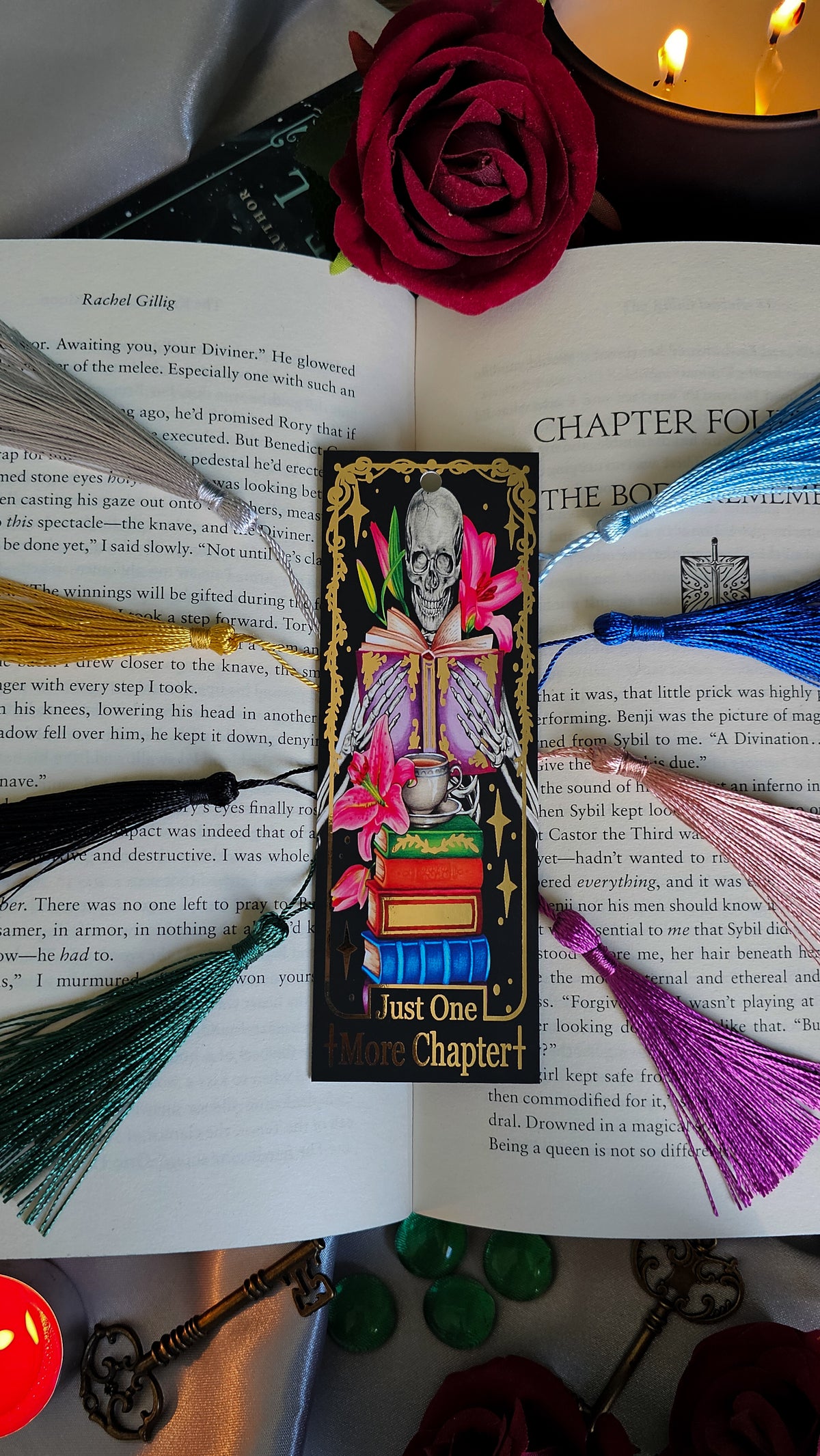 "Just One More Chapter" Tarot Bookmark (Gold foil)